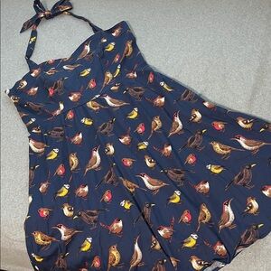 Rockabilly Pinup Bird Halter Dress XXXL Retro Blue Sweetheart